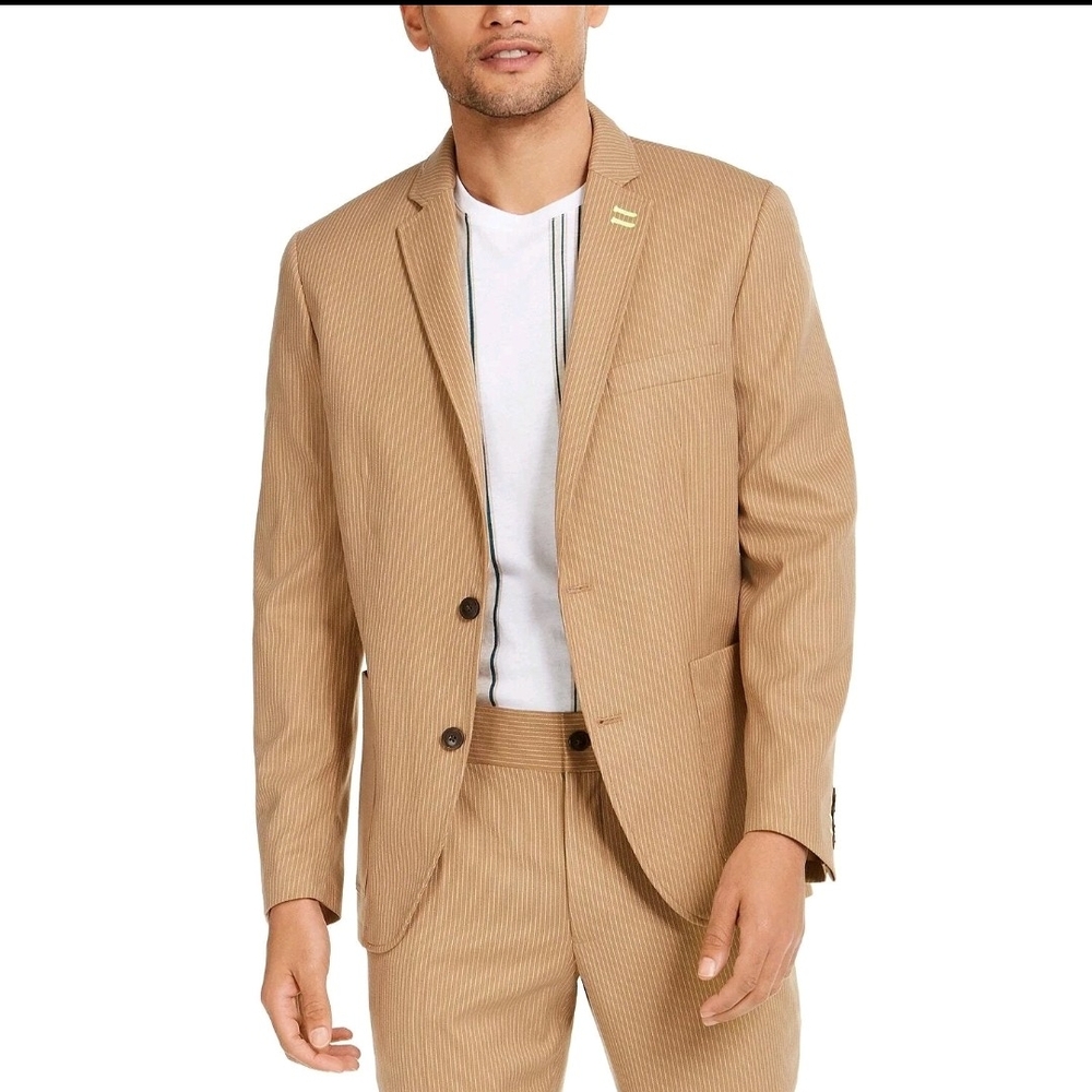 INC INTERNATIONAL CONCEPTS Taupe Flash Asher Slim-Fit Pinstripe Suit - Size S